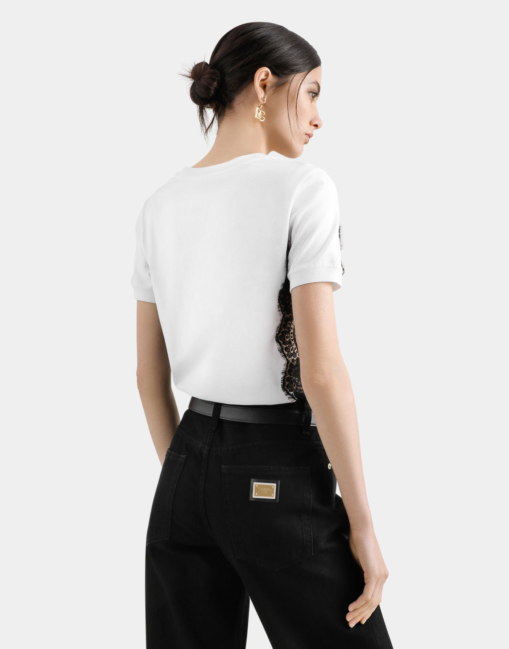 DG 徽标与蕾丝嵌花平纹针织 T 恤5