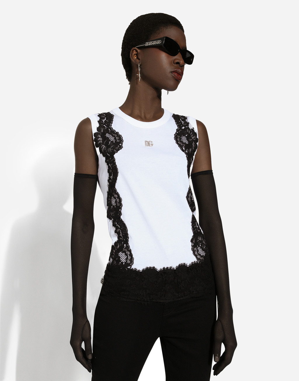 DG 徽标与蕾丝嵌花平纹针织背心4