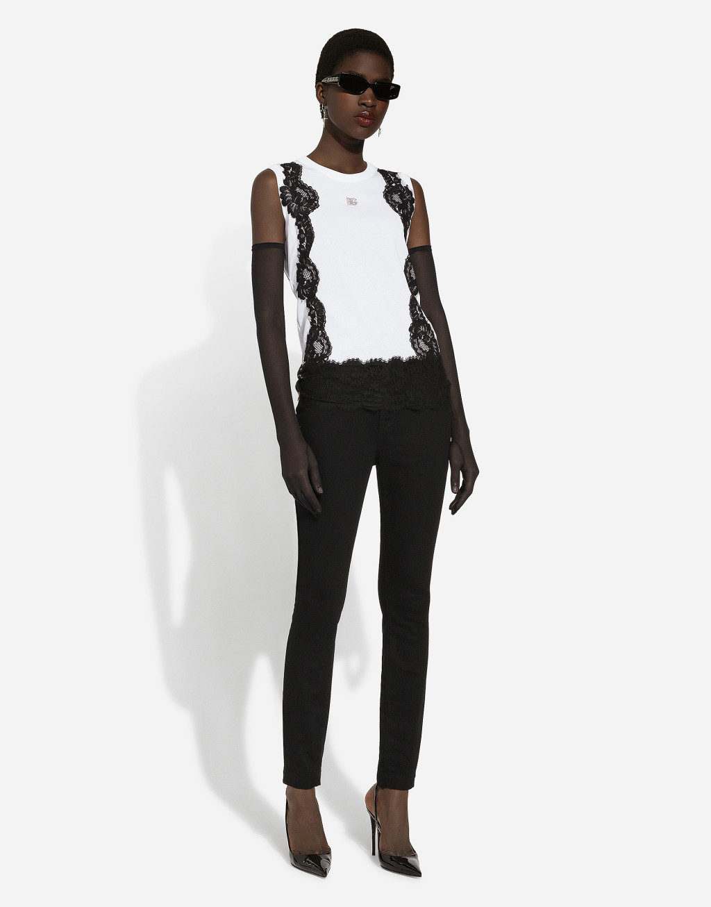 DG 徽标与蕾丝嵌花平纹针织背心2