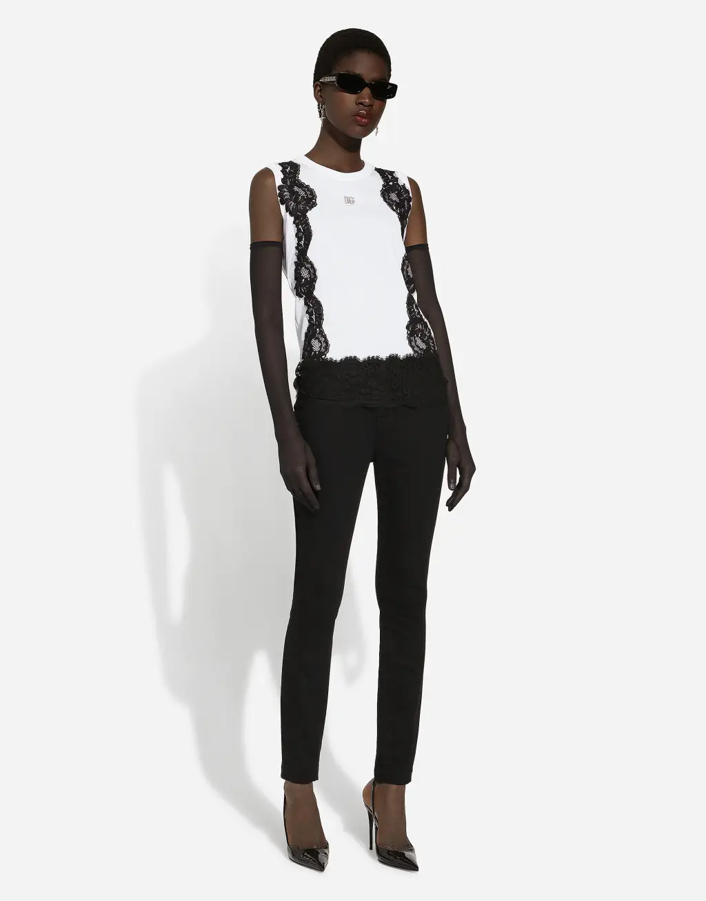 DG 徽标与蕾丝嵌花平纹针织背心