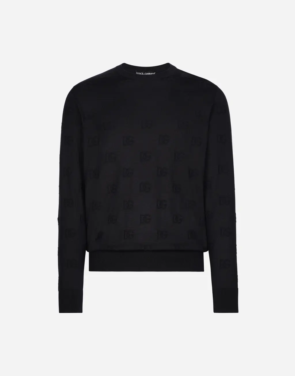 整体 DG 嵌花真丝圆领针织衫