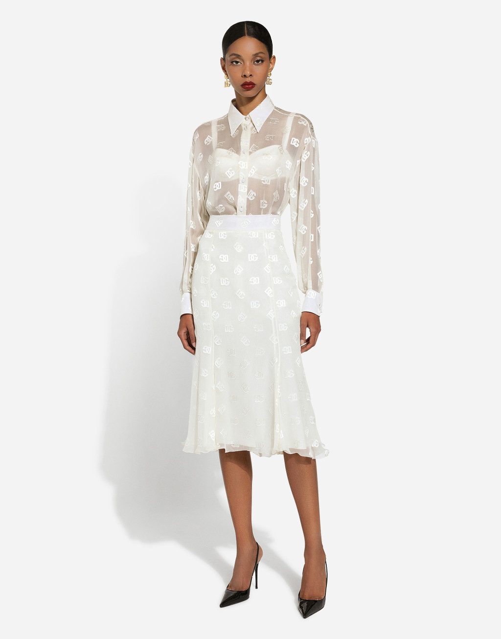 DG 徽标烧花真丝衬衫2