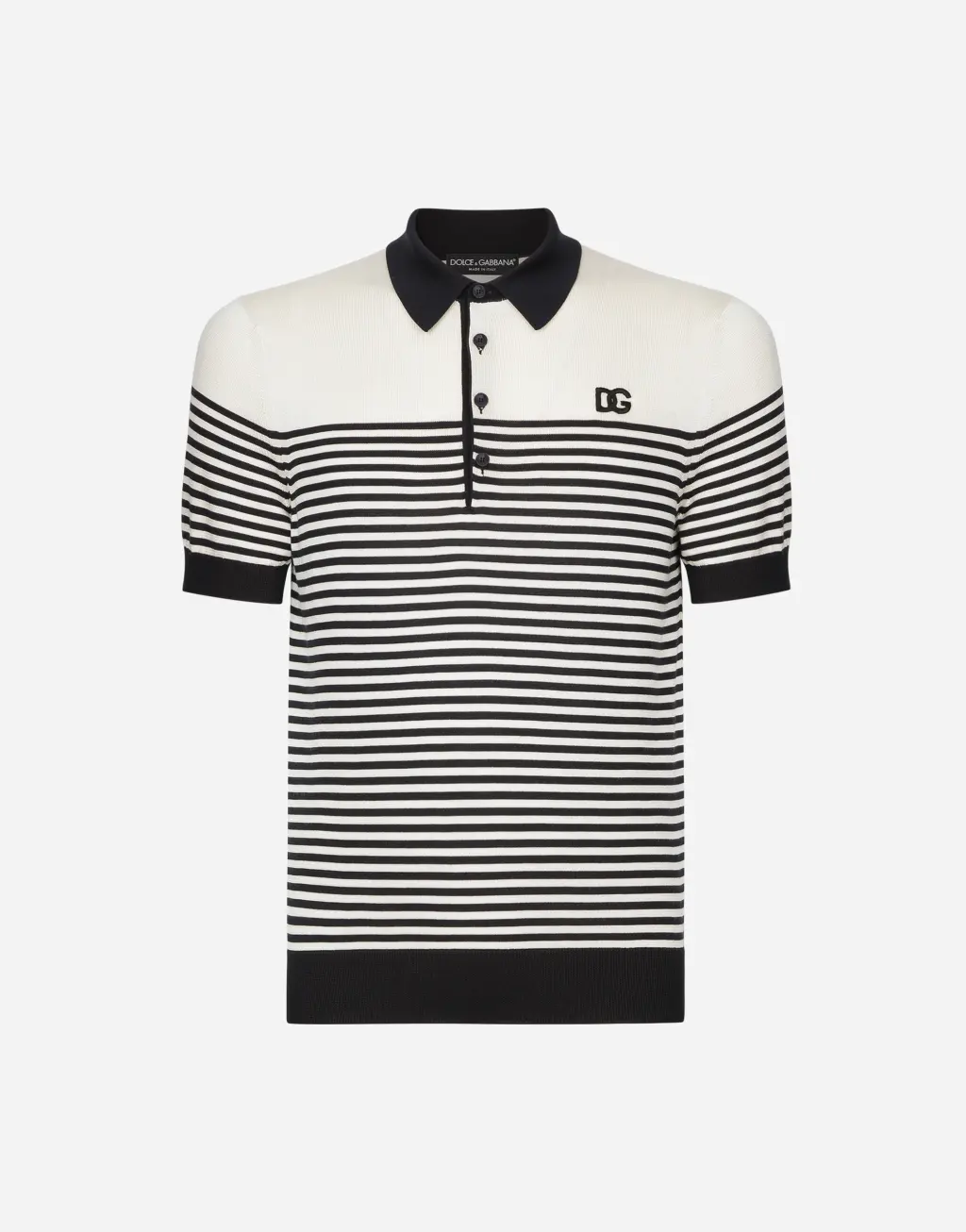 DG 拼饰条纹真丝 Polo 衫