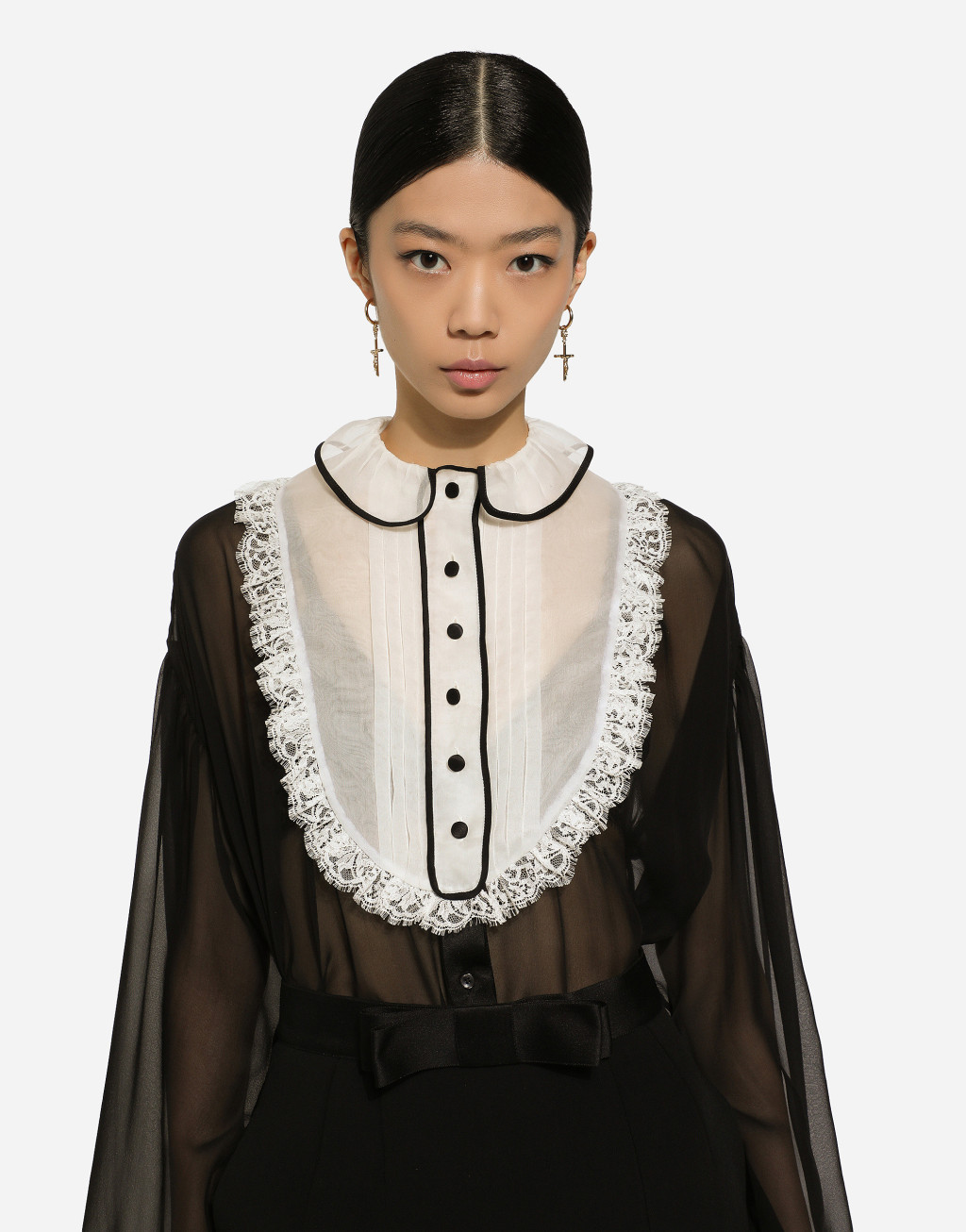 欧根纱袖口与胸饰雪纺衬衫6