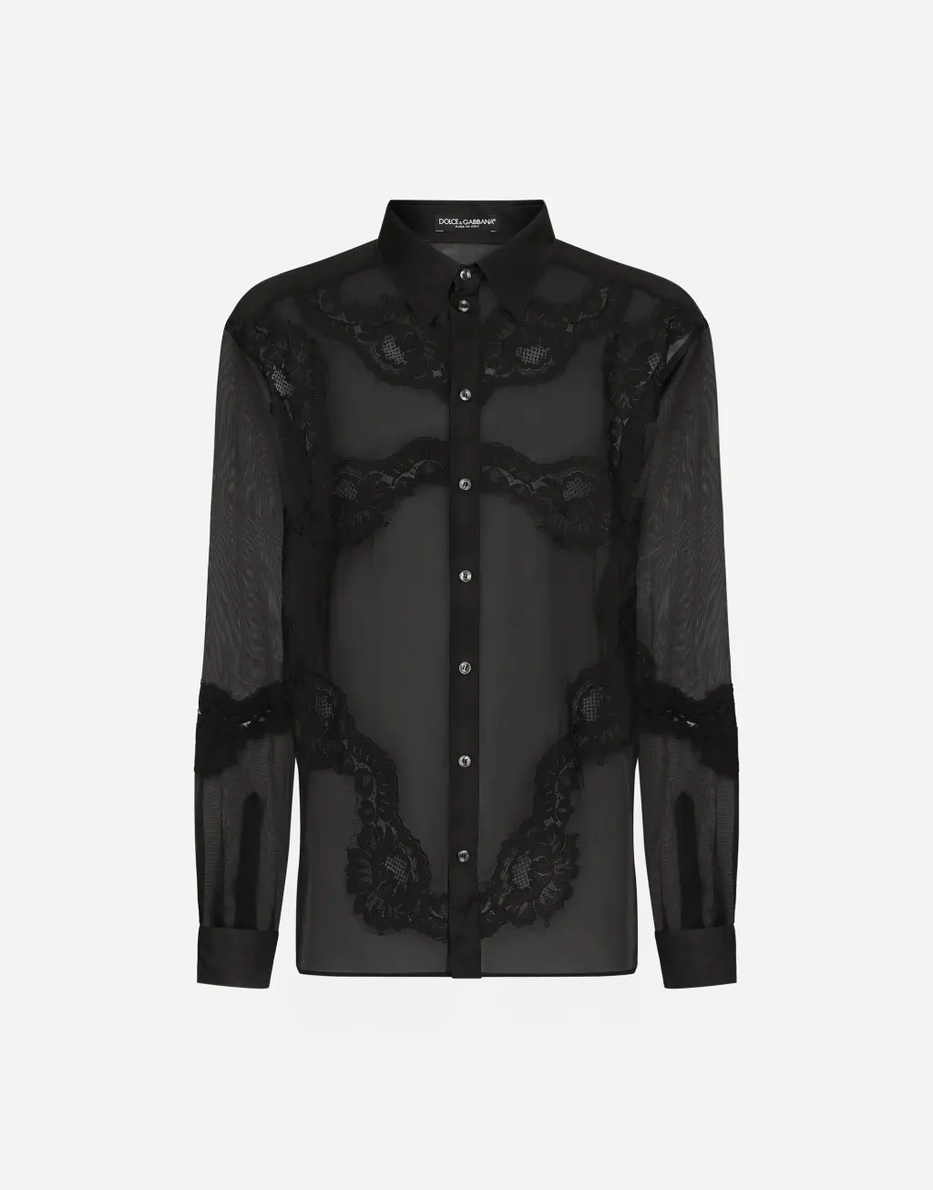 蕾丝嵌花欧根纱阔型衬衫