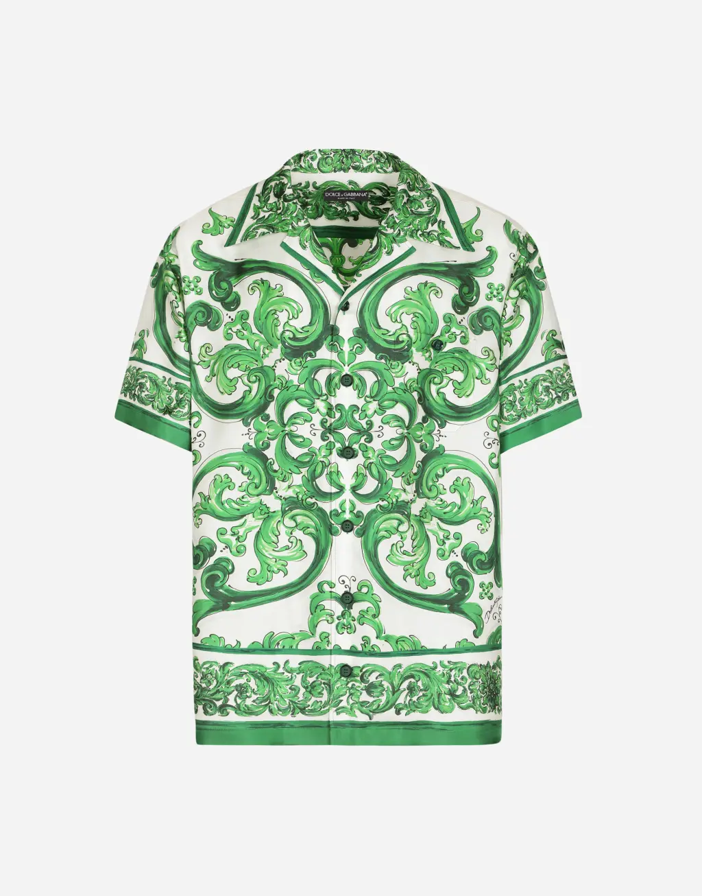 马约利卡印花真丝斜纹 Hawaii 衬衫