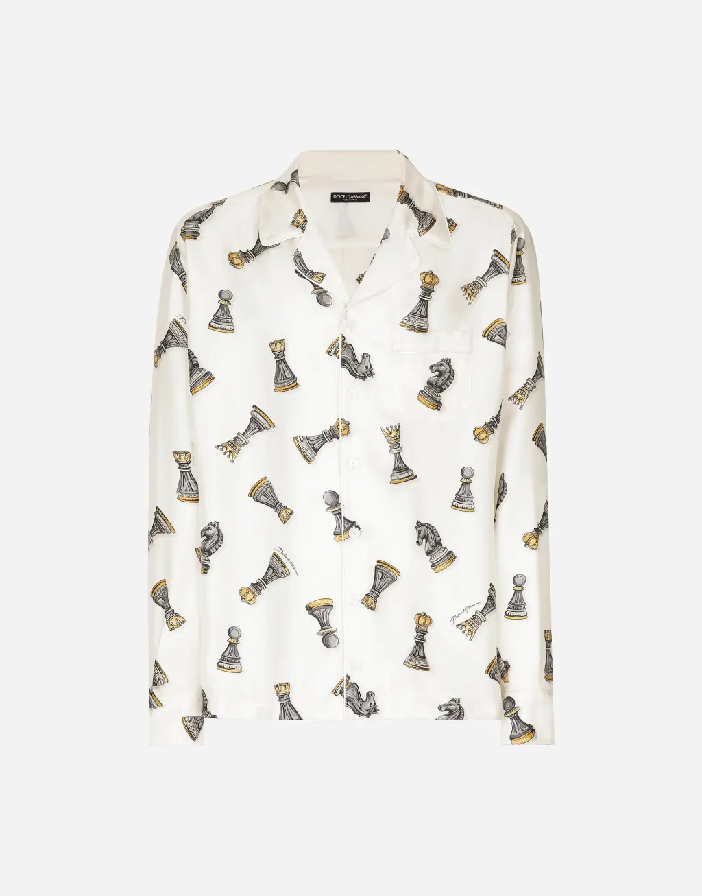 棋盘格印花真丝斜纹衬衫