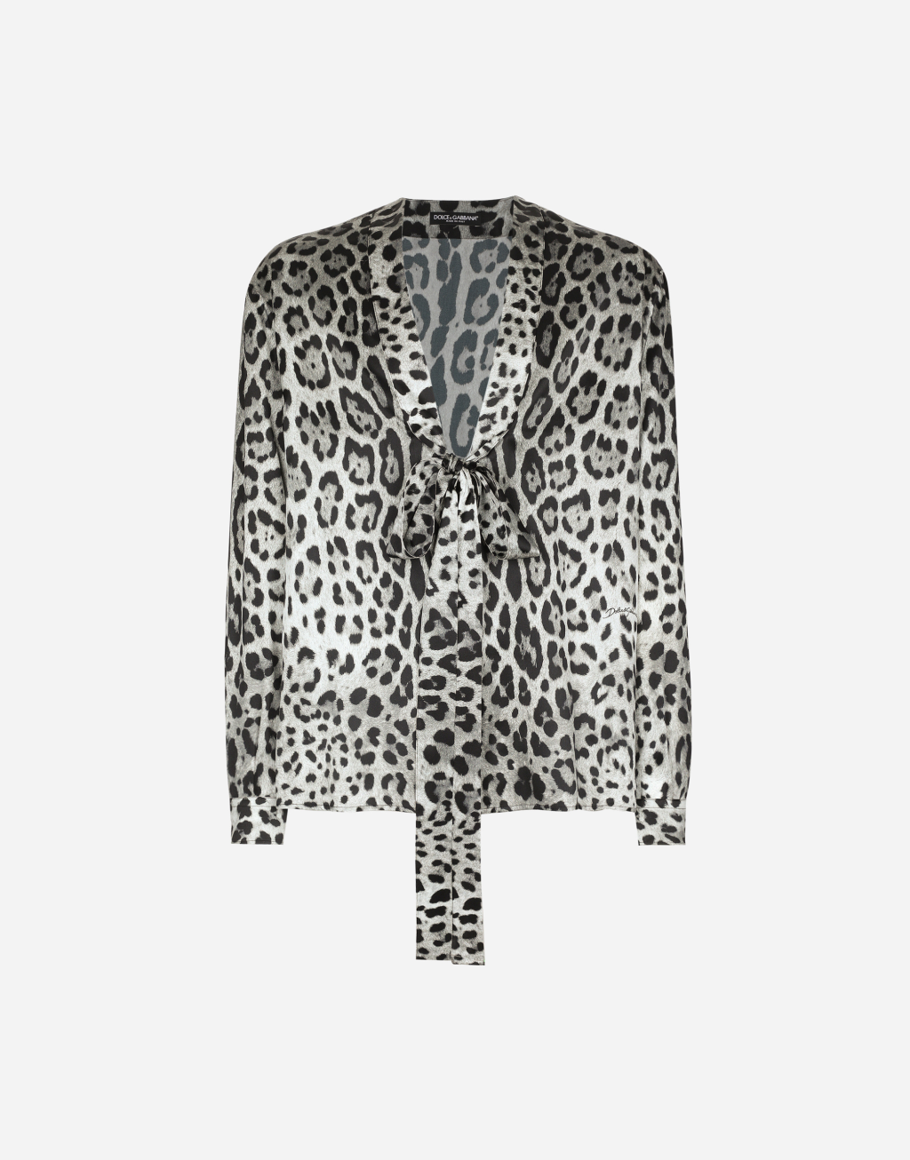 蝴蝶结细节豹纹印花真丝衬衫1