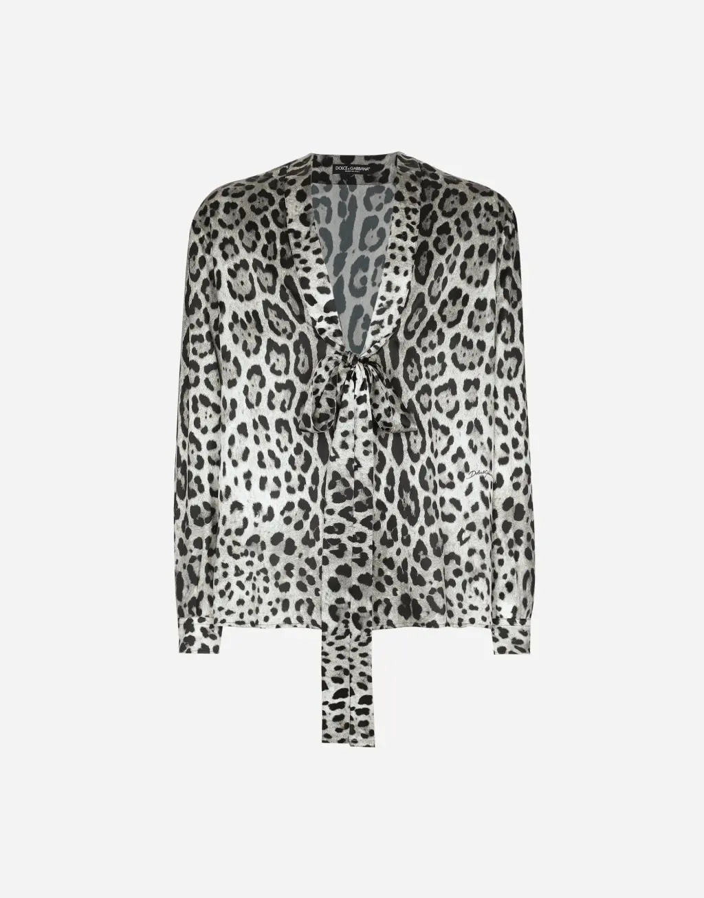 蝴蝶结细节豹纹印花真丝衬衫