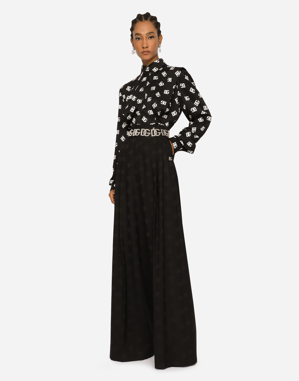 整体 DG 徽标印花素绉缎衬衫4