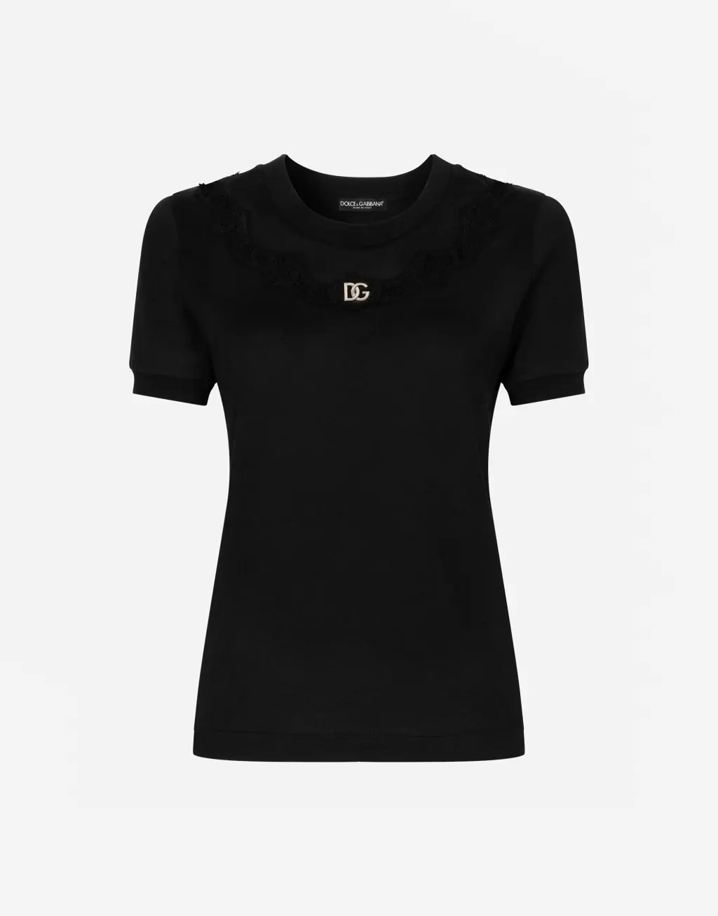 DG 徽标与蕾丝嵌花平纹针织 T 恤