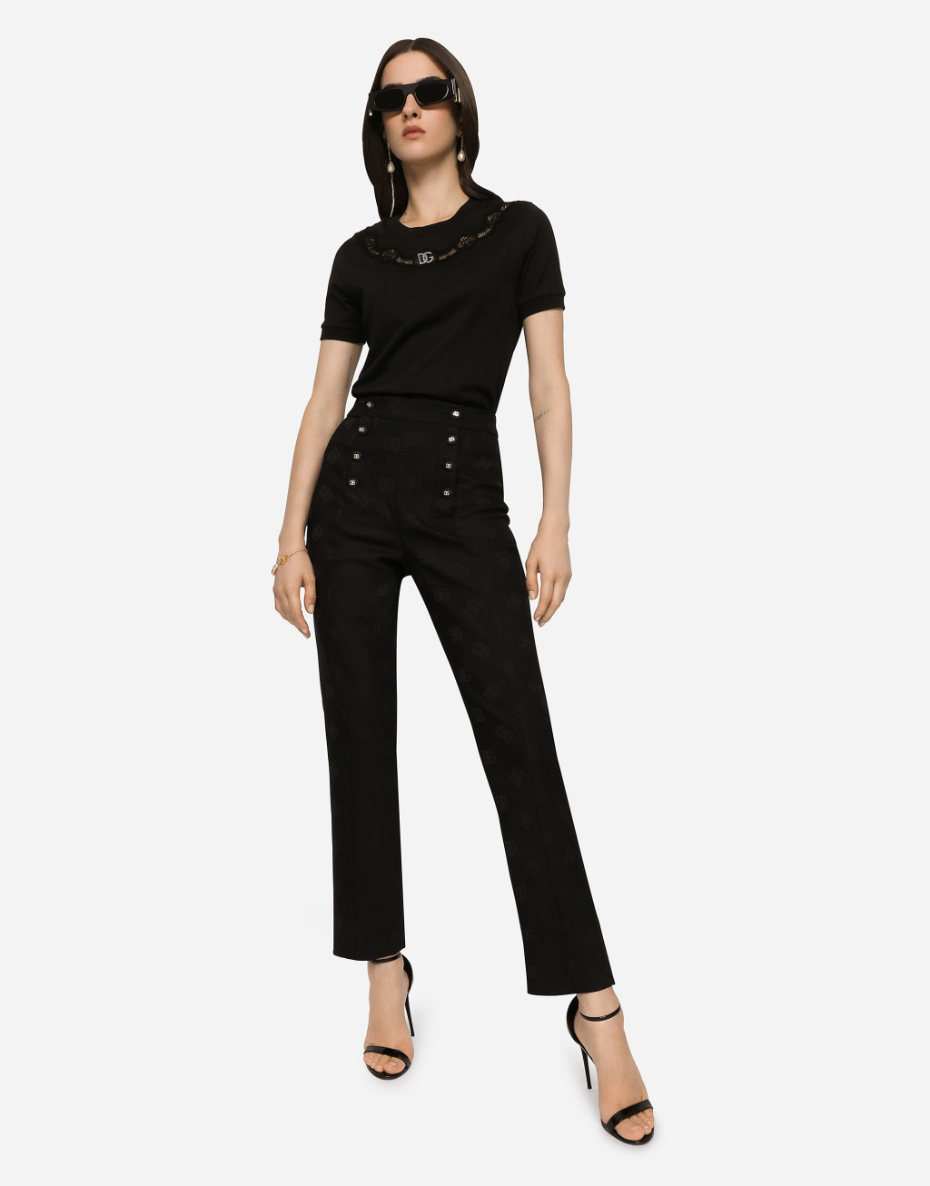 DG 徽标与蕾丝嵌花平纹针织 T 恤2