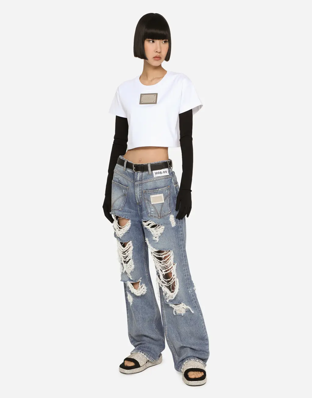 标牌装饰短款 T 恤