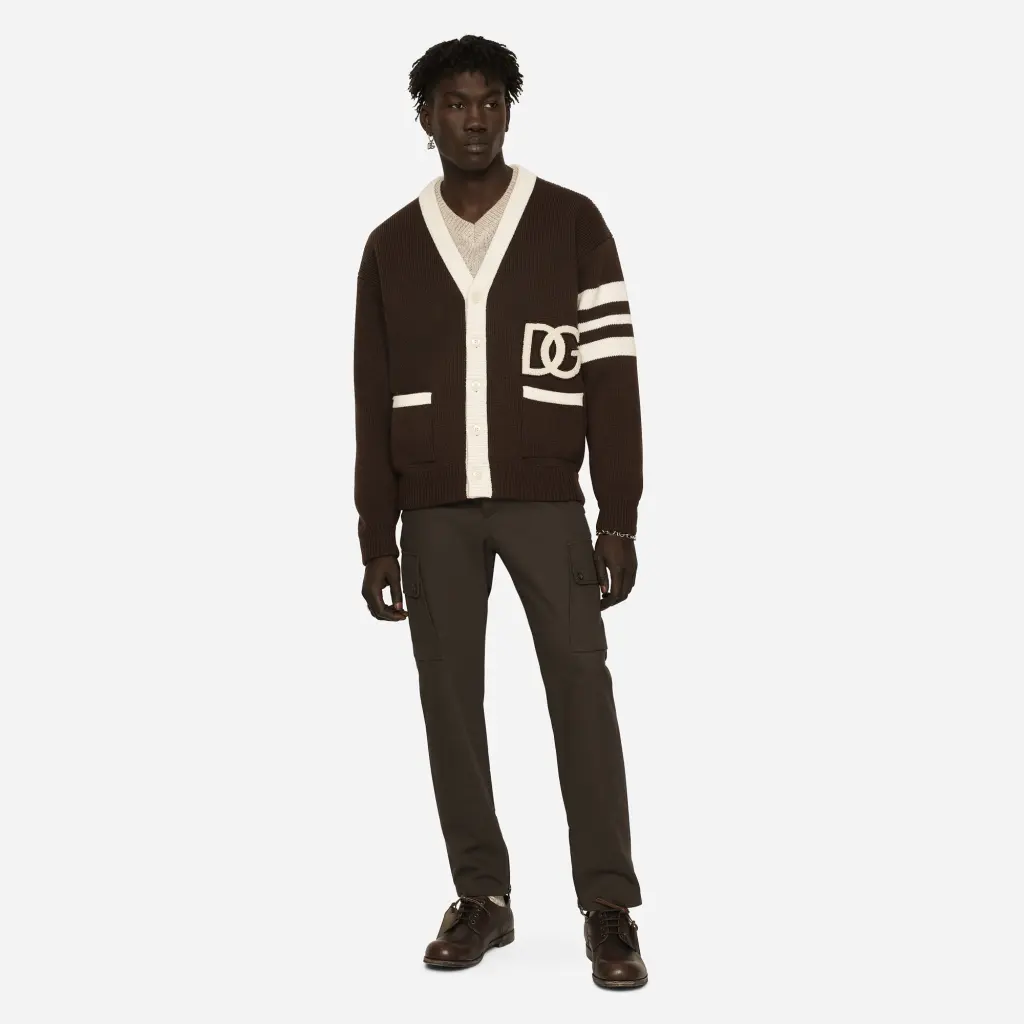 DG 徽标英式罗纹羊毛开衫