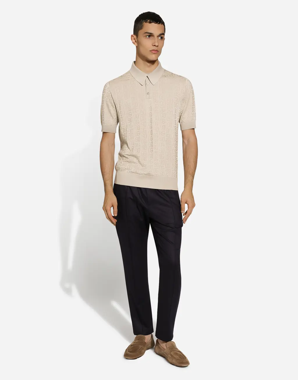 DG 徽标提花真丝 Polo 衫