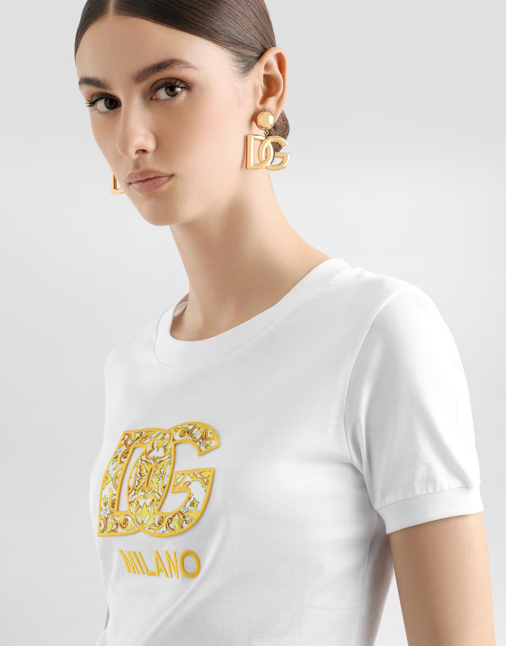 Maiolica 印花 DG 徽标拼饰棉质平纹针织 T 恤4