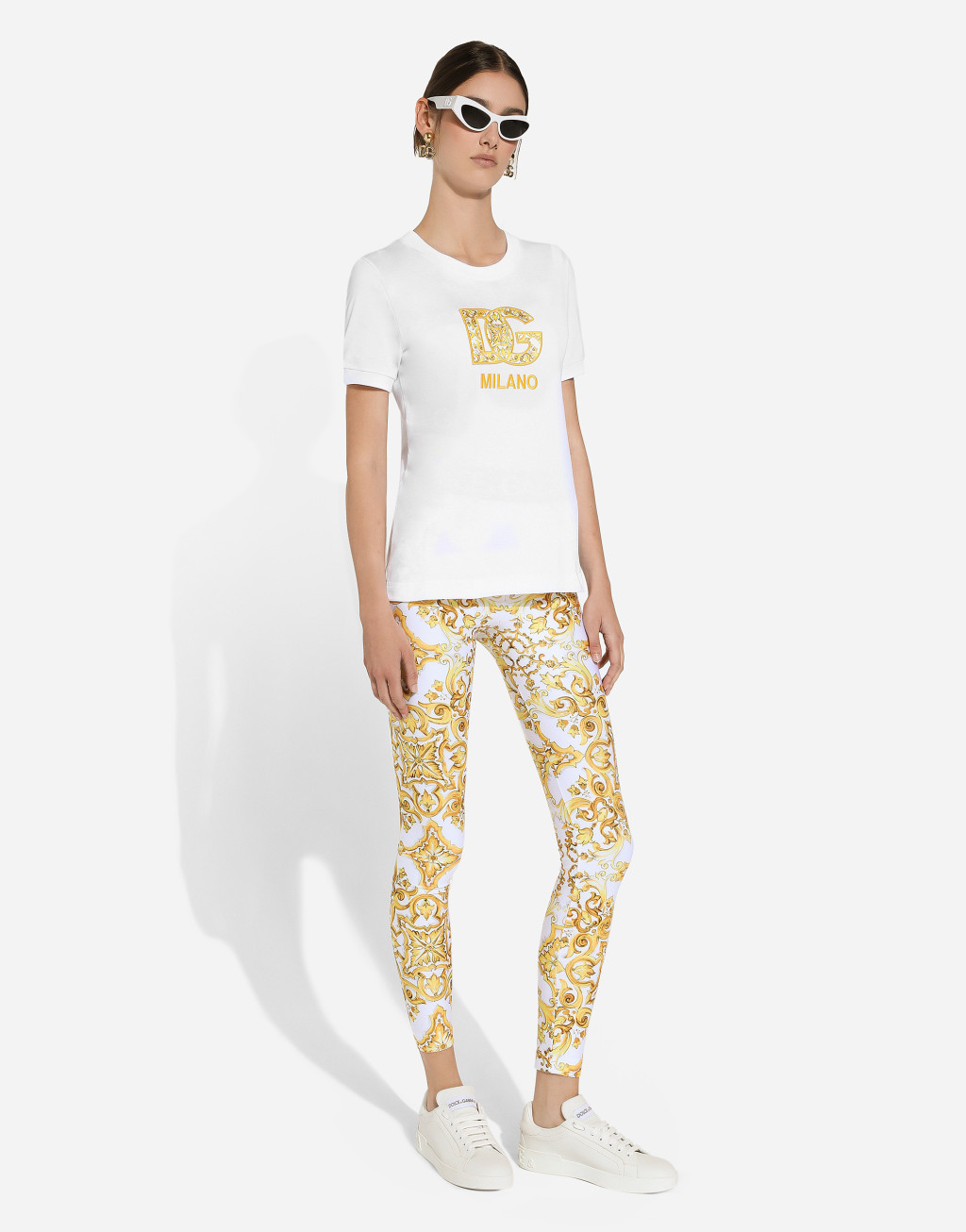 Maiolica 印花 DG 徽标拼饰棉质平纹针织 T 恤9