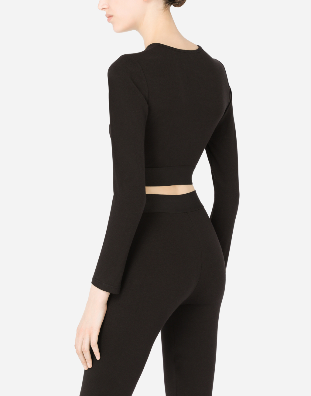 徽标弹力饰带平纹针织长袖短款 T 恤5