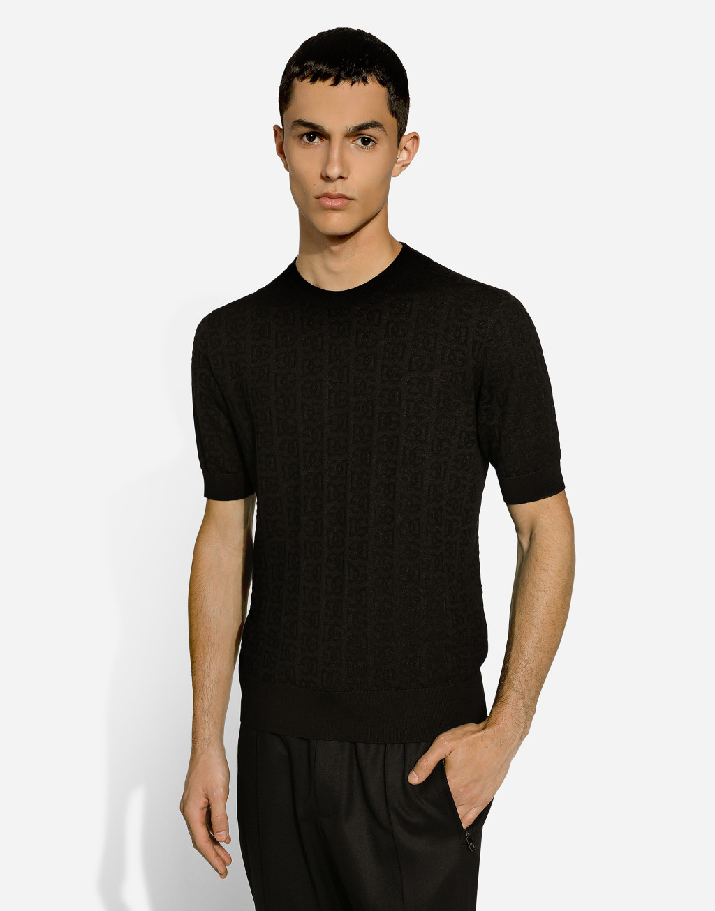 DG 徽标提花真丝圆领针织衫4