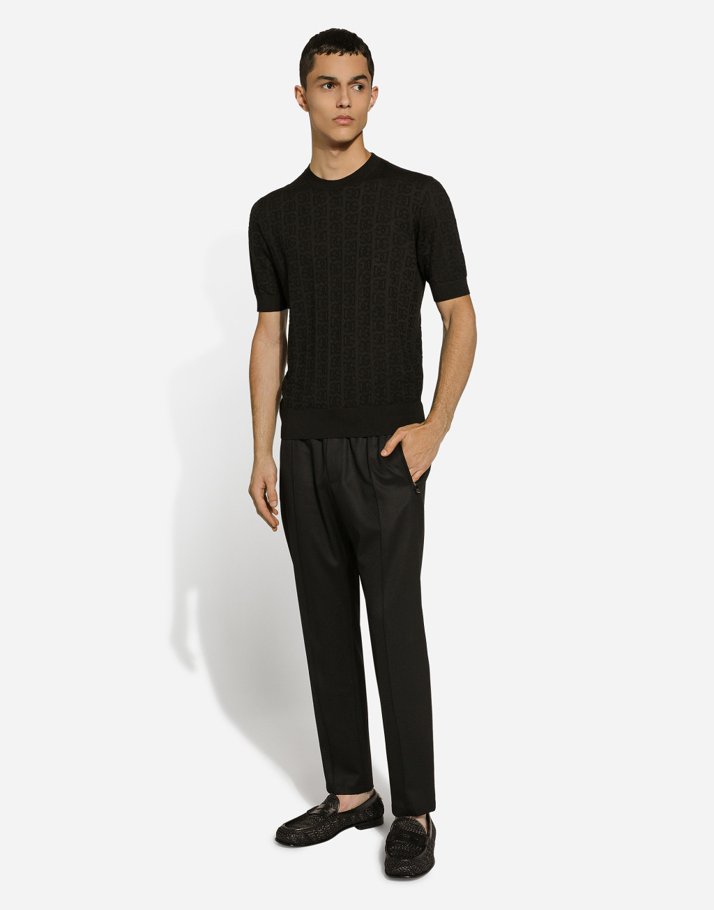 DG 徽标提花真丝圆领针织衫5