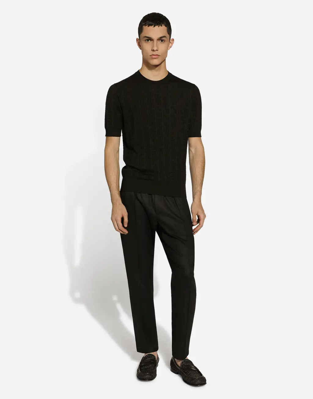 DG 徽标提花真丝圆领针织衫