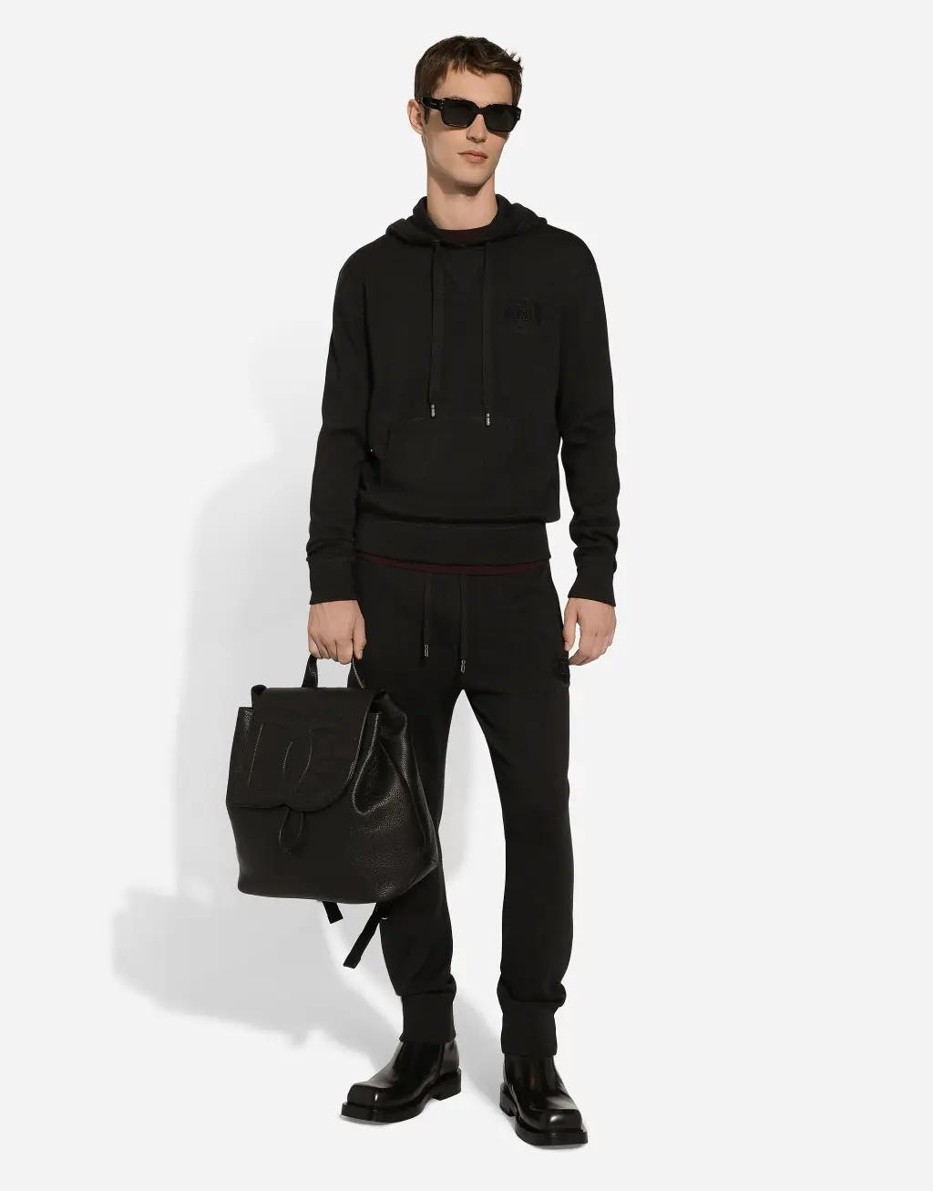 DG 拼饰真丝与羊毛连帽卫衣