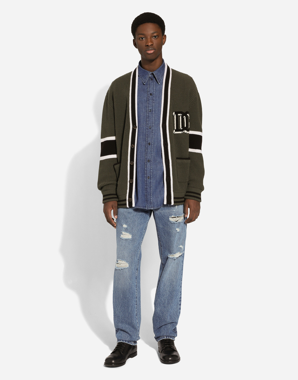 DG 徽标拼饰英式罗纹羊毛开衫2