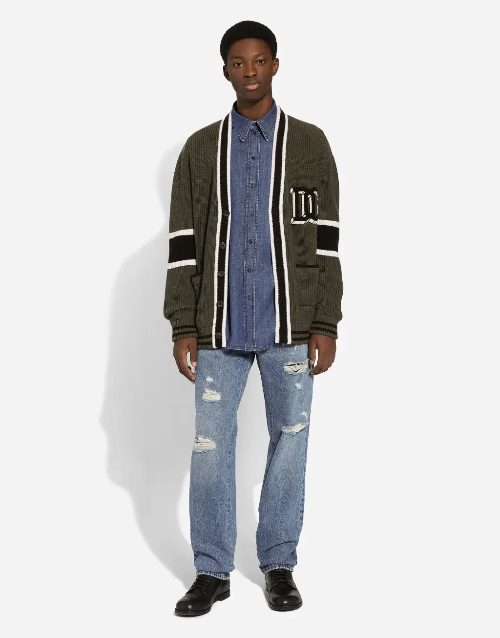 DG 徽标拼饰英式罗纹羊毛开衫