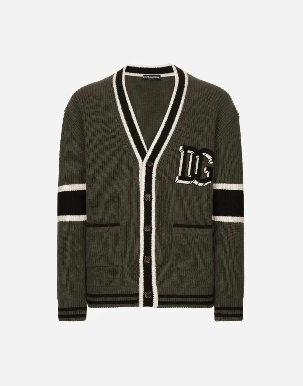 DG 徽标拼饰英式罗纹羊毛开衫