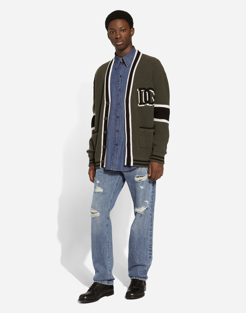 DG 徽标拼饰英式罗纹羊毛开衫5