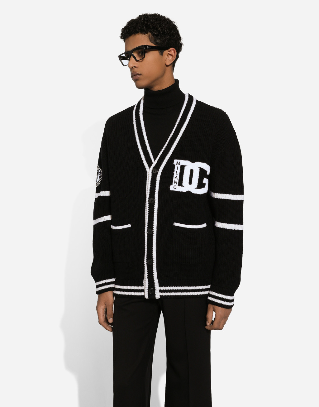 DG 徽标拼饰英式罗纹羊毛开衫4