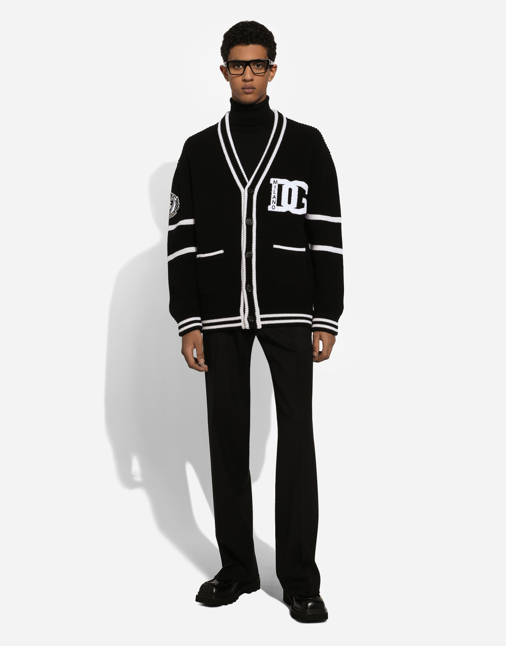 DG 徽标拼饰英式罗纹羊毛开衫2