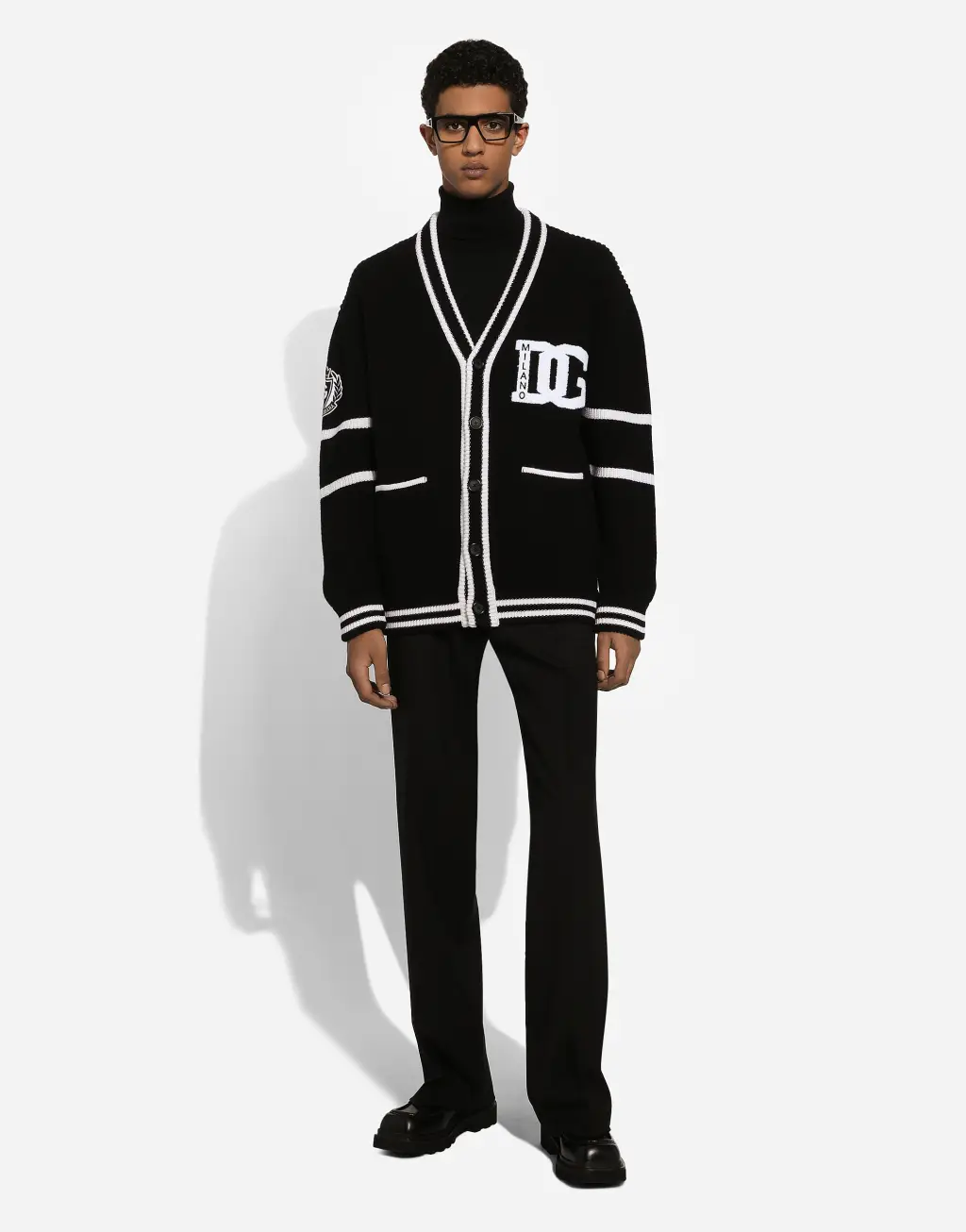 DG 徽标拼饰英式罗纹羊毛开衫