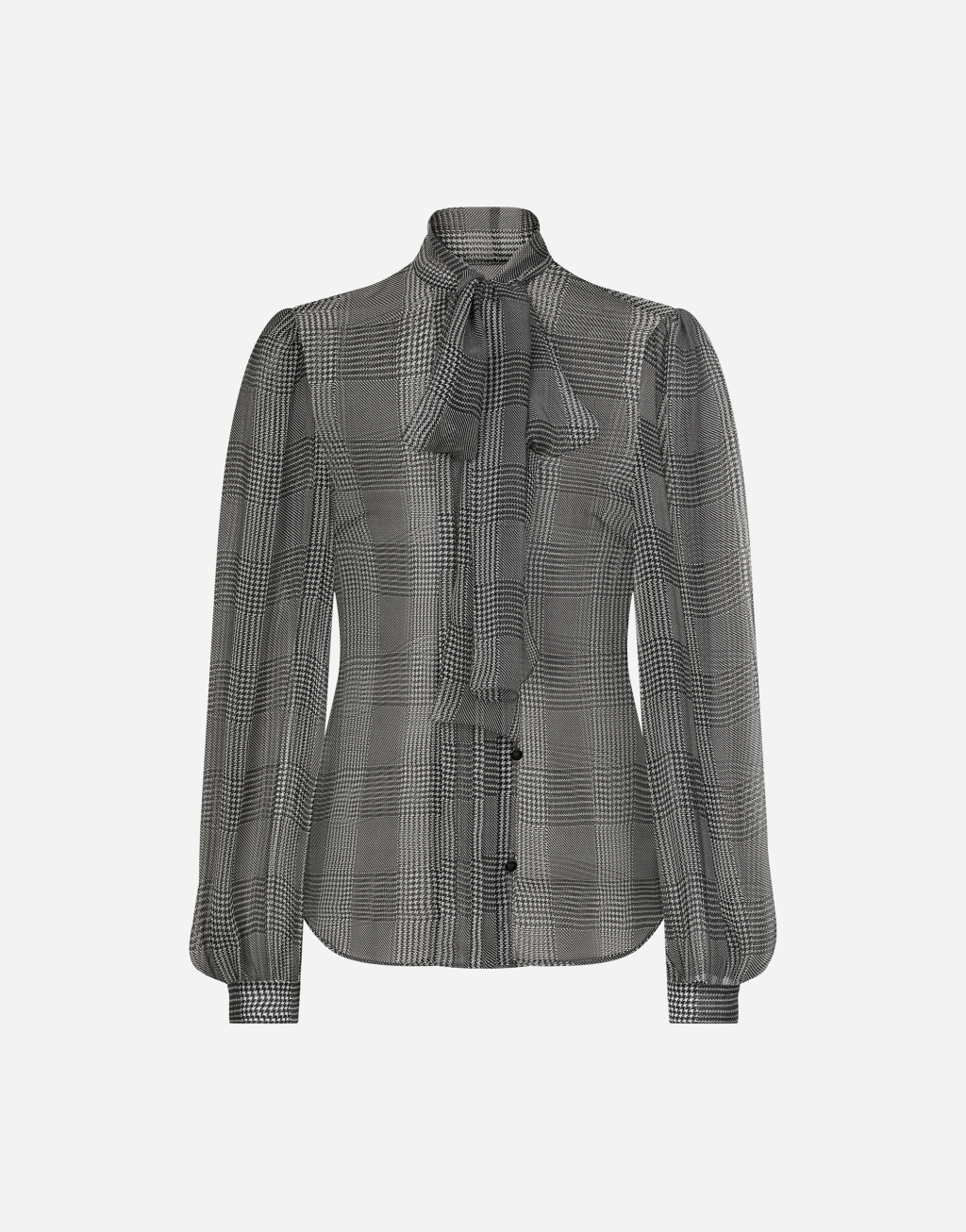 明星同款威尔士亲王格纹印花真丝雪纺衬衫