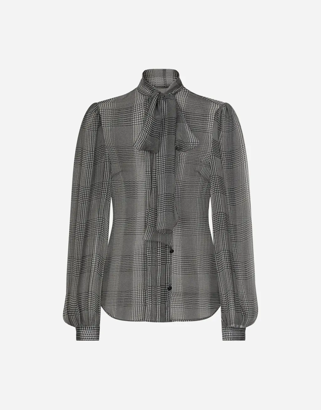 明星同款威尔士亲王格纹印花真丝雪纺衬衫