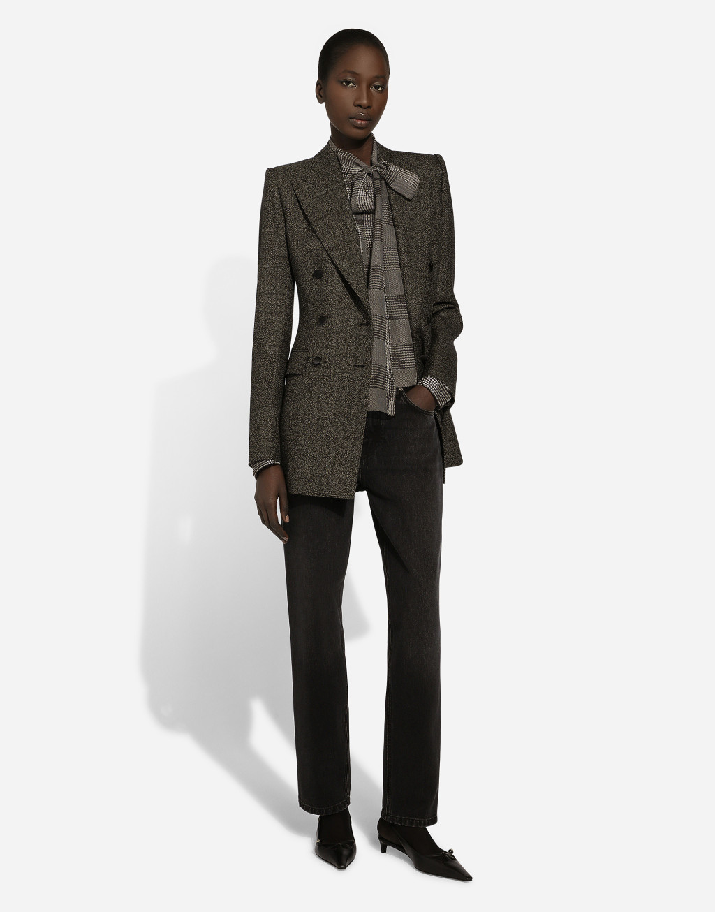 明星同款威尔士亲王格纹印花真丝雪纺衬衫6