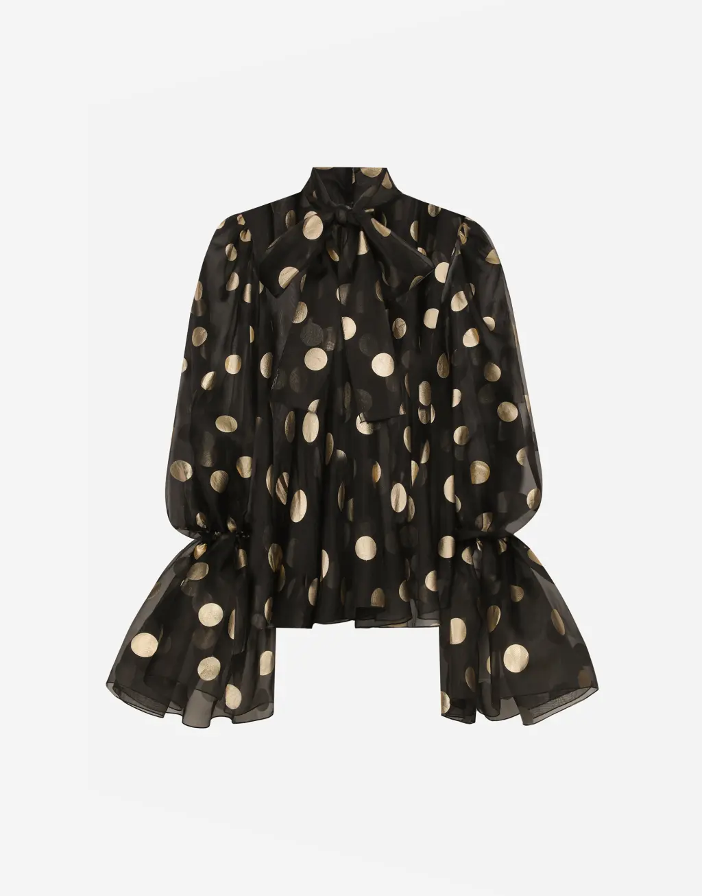 蝴蝶结衣领波点提花真丝欧根纱罩衫