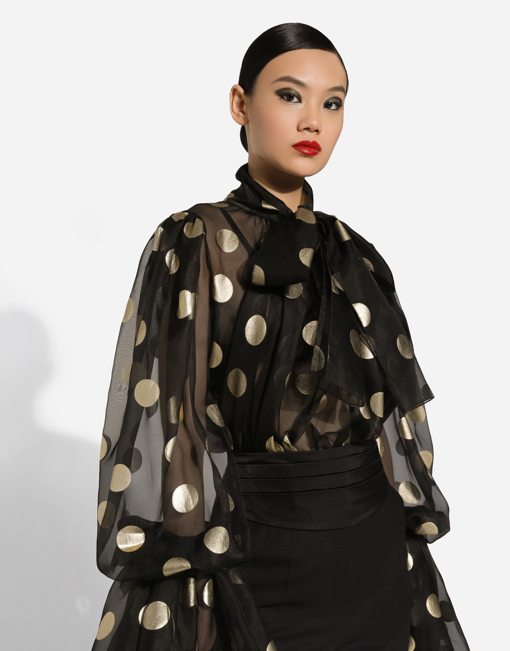 蝴蝶结衣领波点提花真丝欧根纱罩衫4