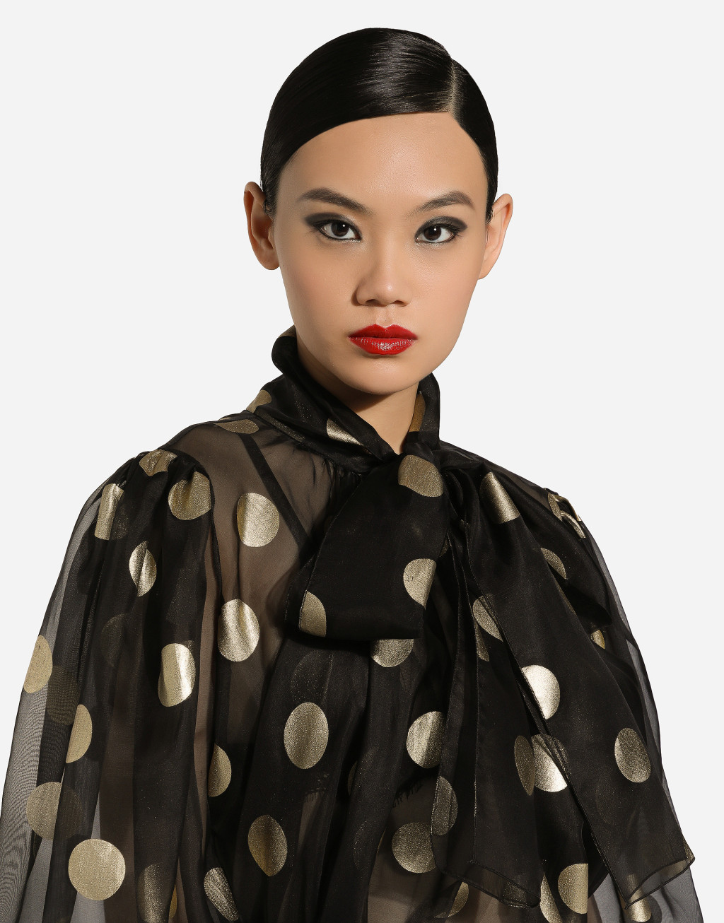 蝴蝶结衣领波点提花真丝欧根纱罩衫6