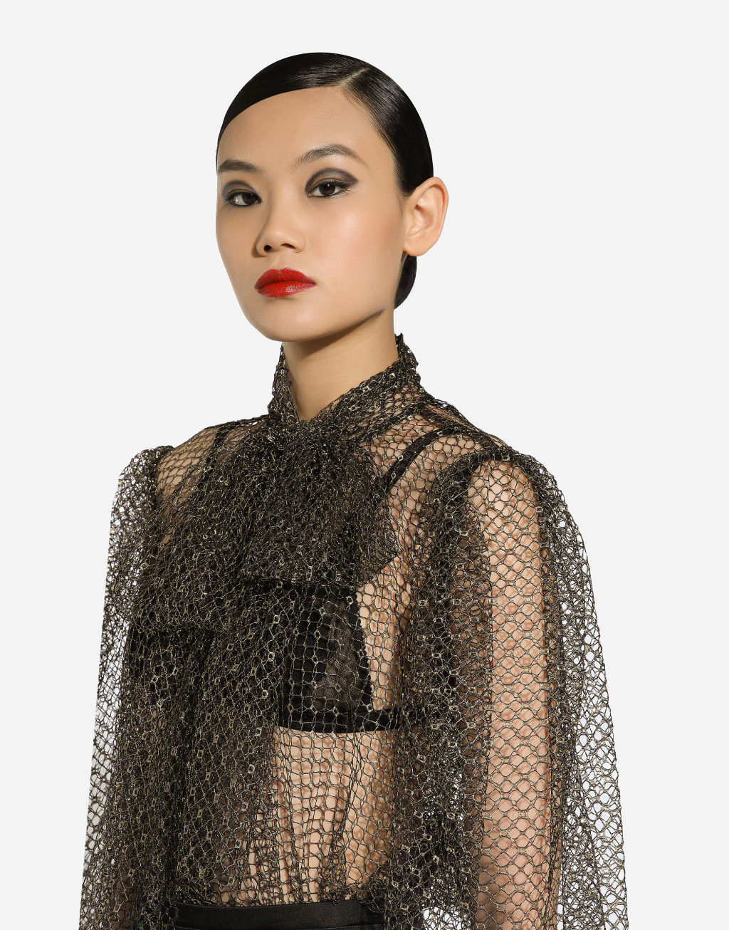 蝴蝶结衣领网布罩衫6