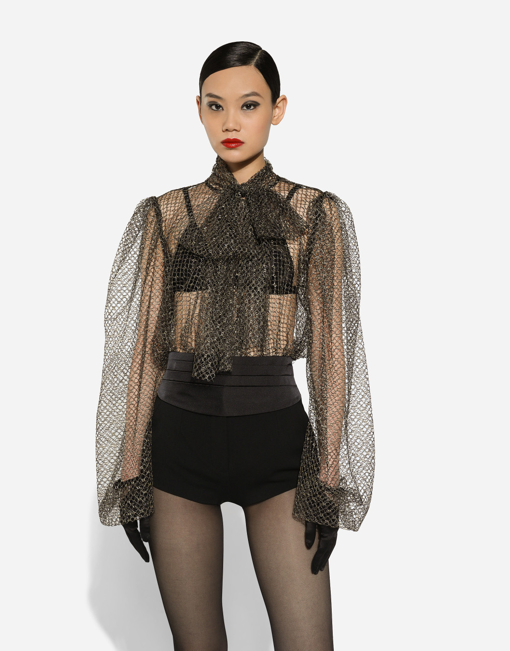蝴蝶结衣领网布罩衫5