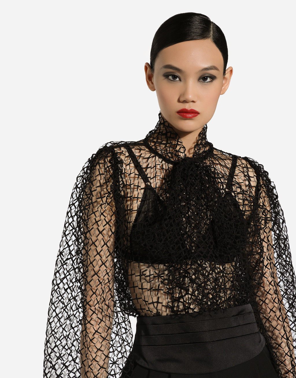 蝴蝶结衣领网布罩衫5