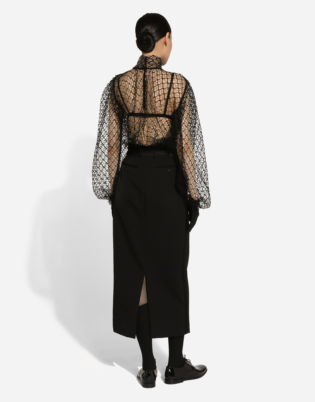 蝴蝶结衣领网布罩衫4