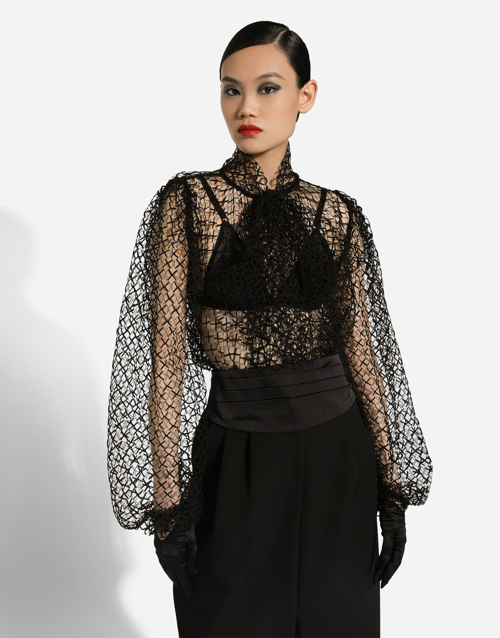 蝴蝶结衣领网布罩衫6