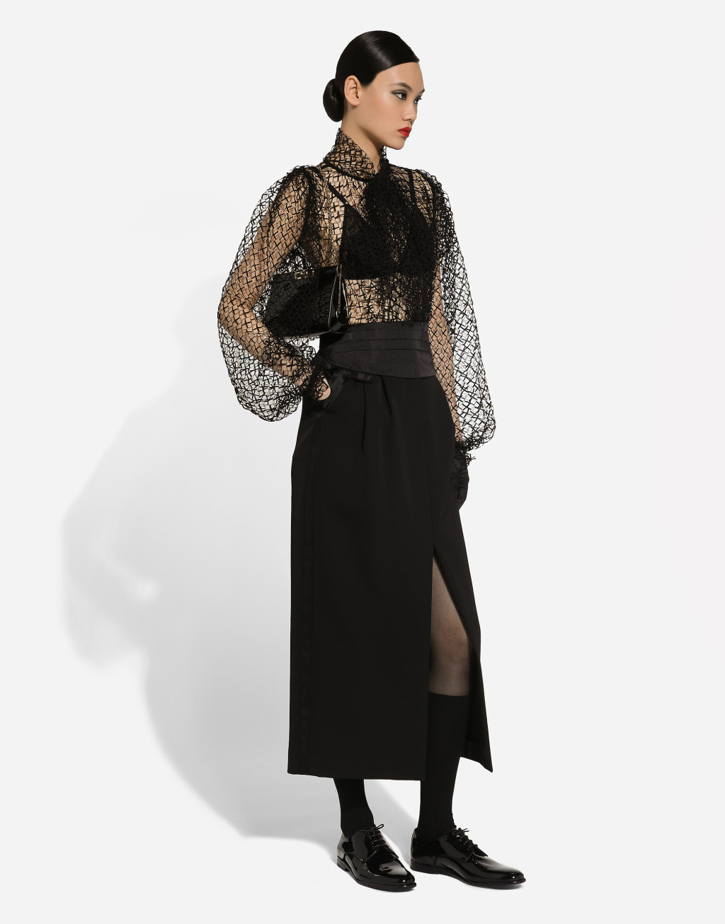 蝴蝶结衣领网布罩衫9