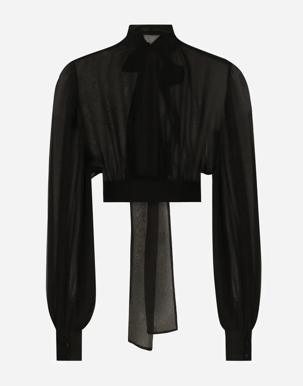 蝴蝶结衣领真丝雪纺短罩衫