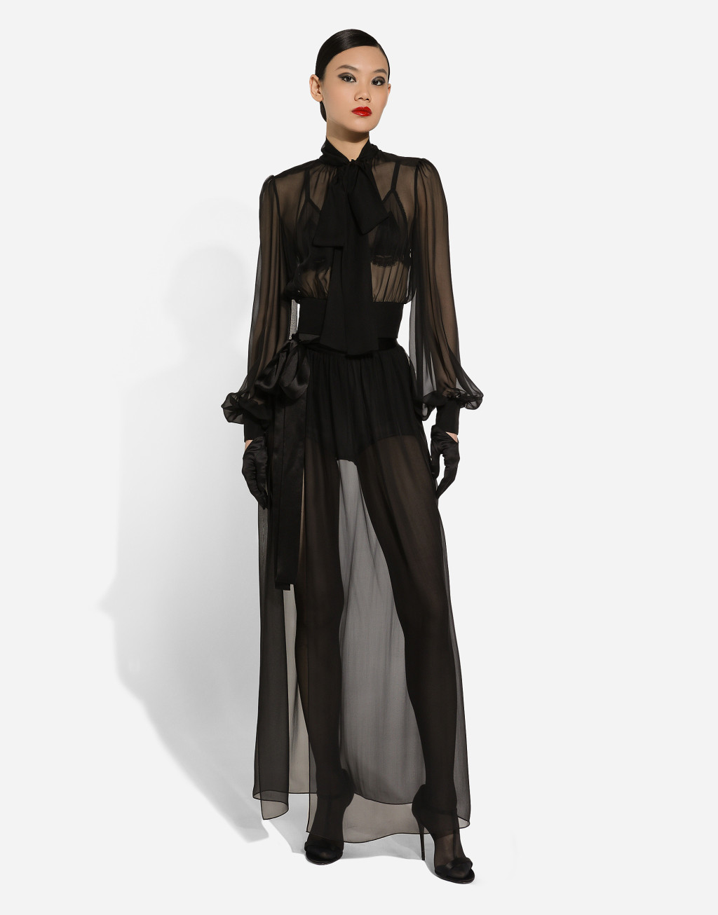 蝴蝶结衣领真丝雪纺短罩衫3