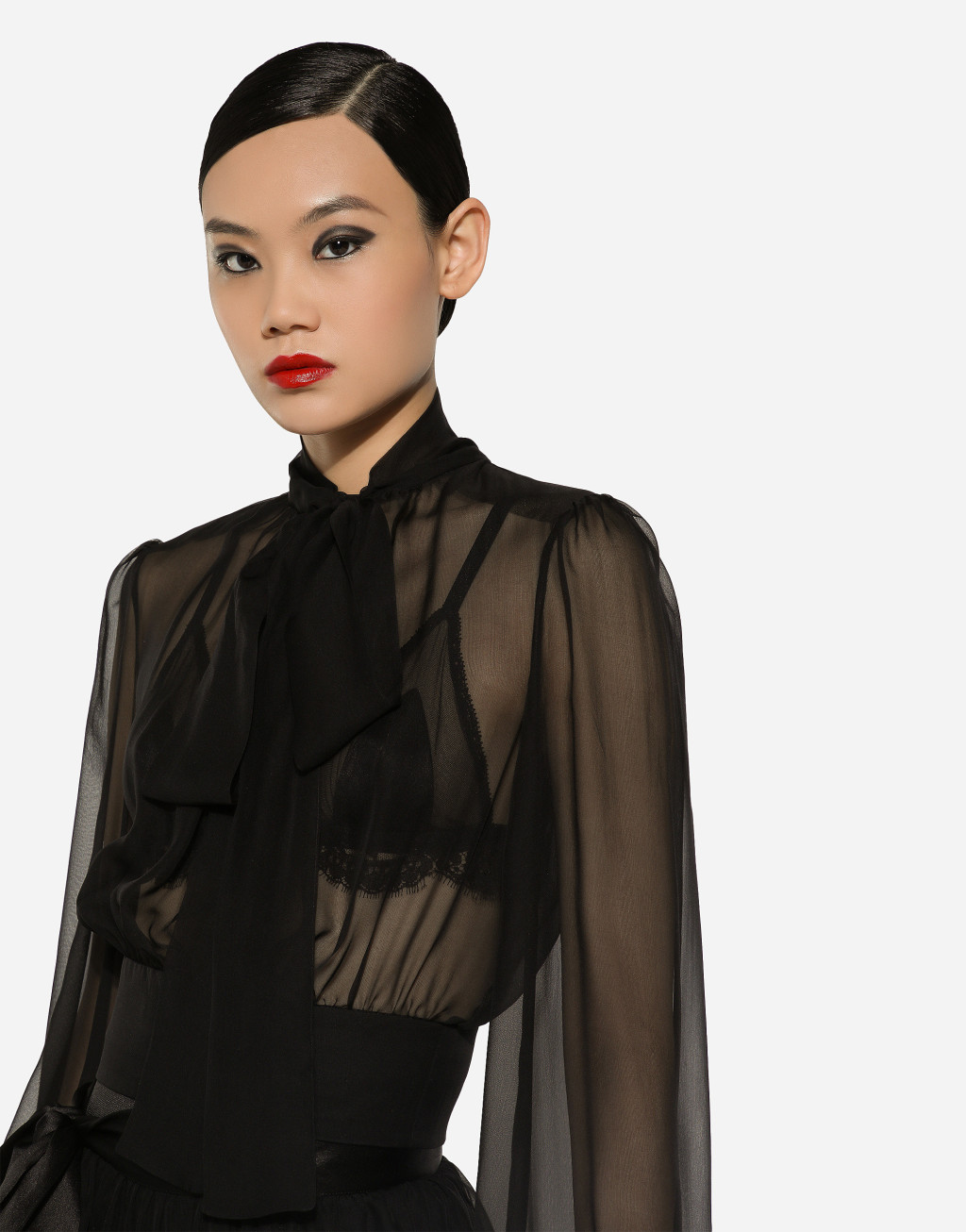 蝴蝶结衣领真丝雪纺短罩衫5