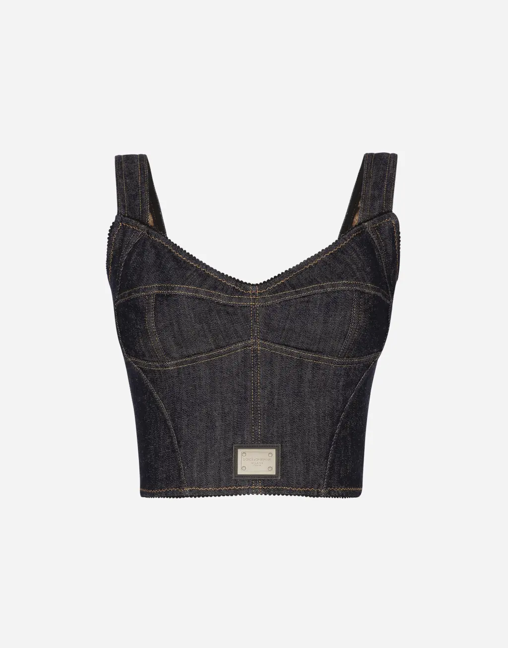 标牌丹宁束身上衣