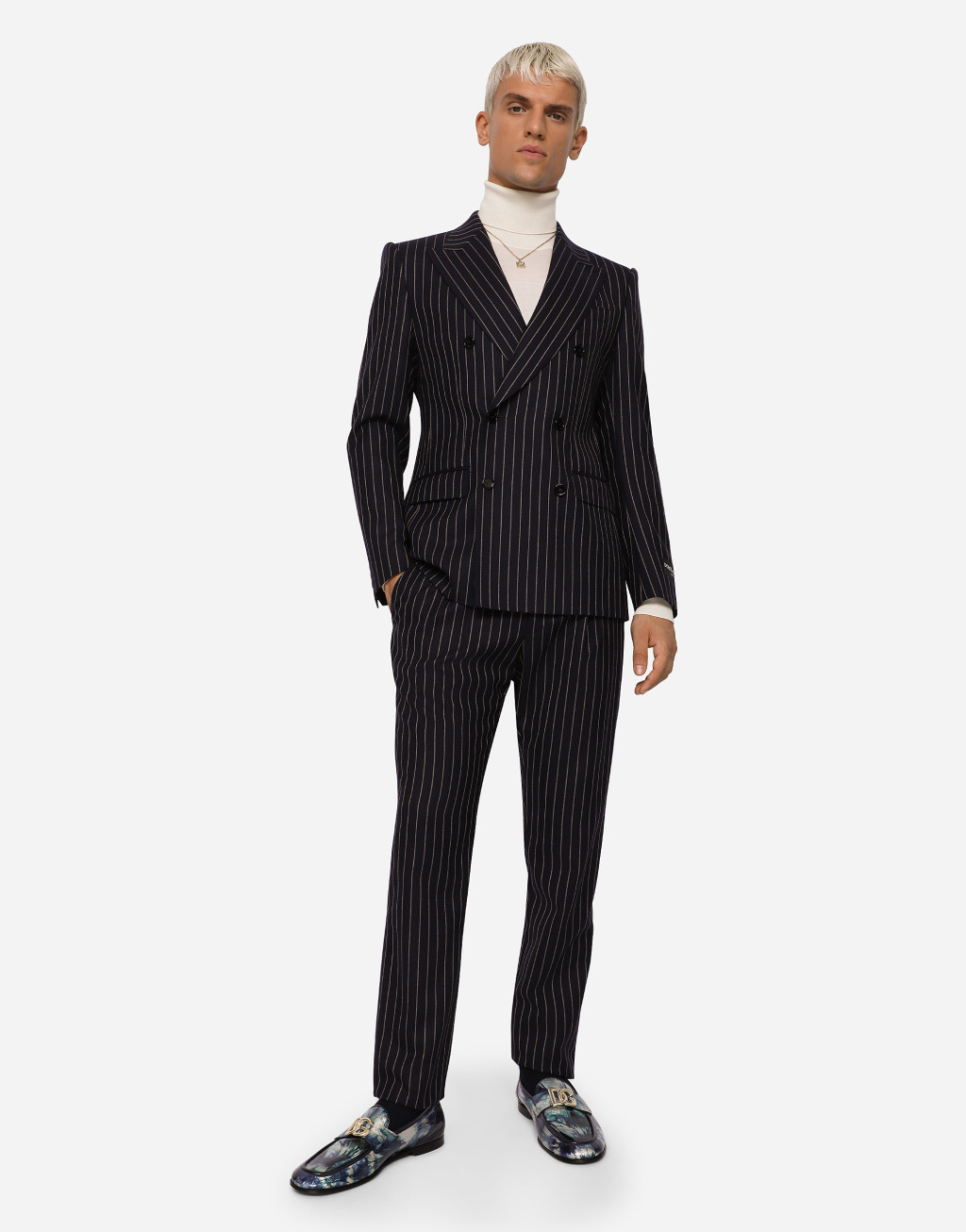 明星同款Sicilia 细条纹羊毛双排扣夹克3